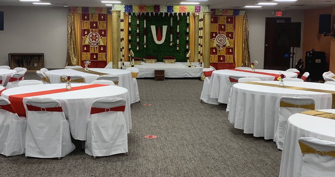 Banquet hall with round tables